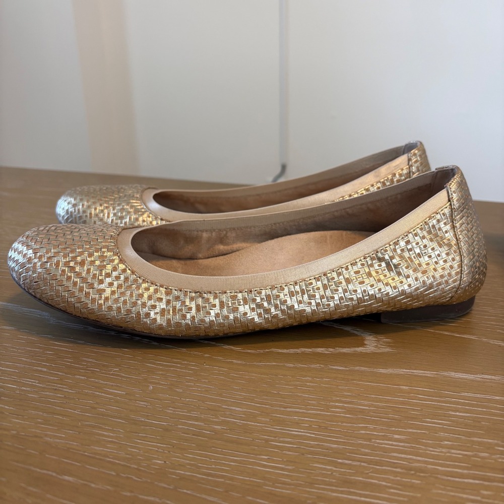 Vionic Anita Gold Metallic Woven Cork Ballet Flats Orthotic Womens 12 Round Toe - Picture 2 of 10